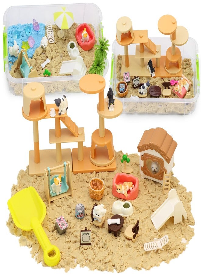 Crelloci Double-Layer Pet Magic Sand Playset, 2 Colors Magnetic Sand Sensory Bin with Cat & Dog Figures, Mess-Free Sand Toy Kit for Kids, Creative Sensory Play, Gift for Boys & Girls Age 3+ - Image 1